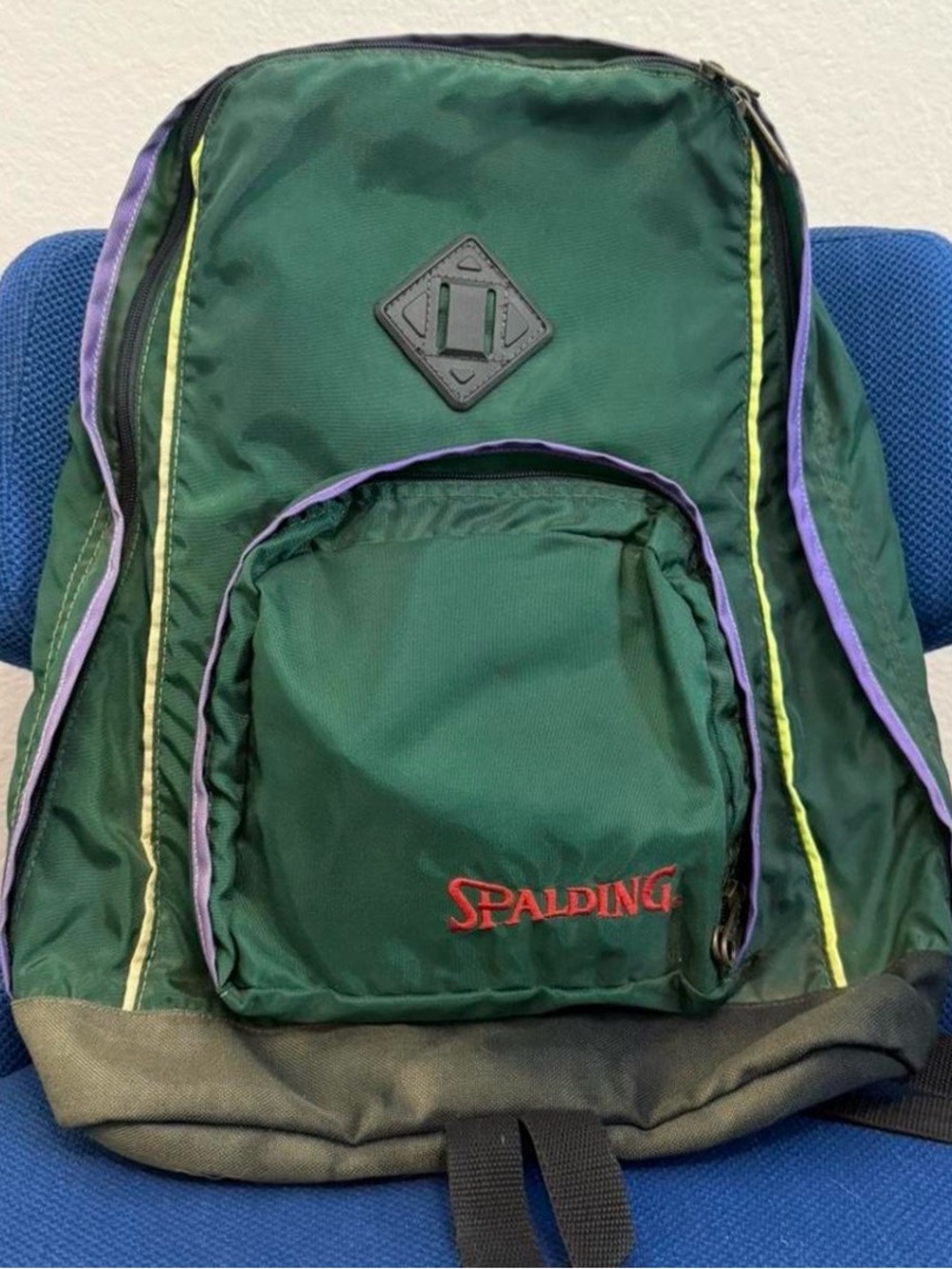 Vintage Spalding Backpack Green Purple Sports Bag 90s Retro Y2K Bookbag